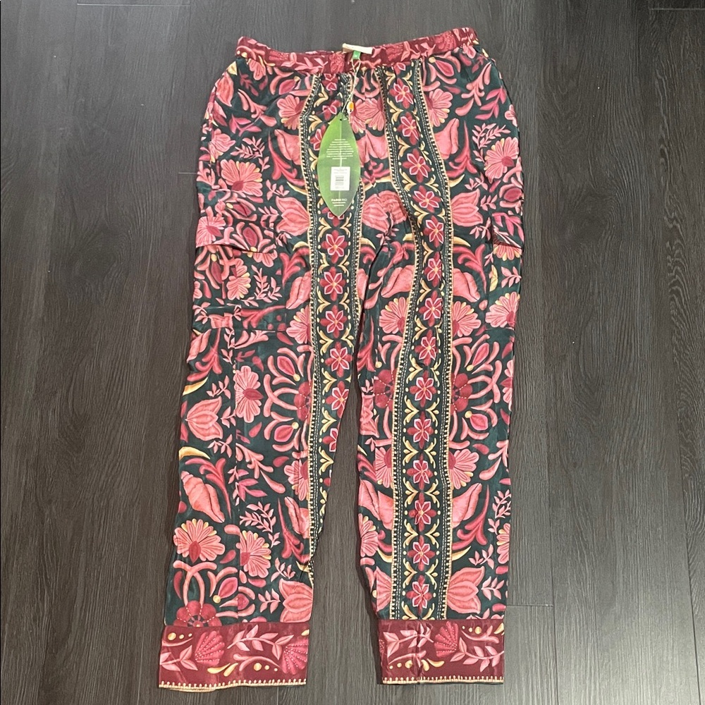 Floral Patterned Pants with Pink and Green Design